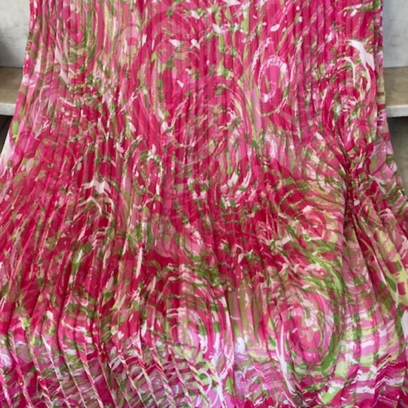 RUBY RD. Pleated Elastic Waist Pink Green Swirl Print Maxi Skirt 10 - Picture 9 of 15